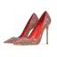 Sexy Multifarben Pailletten Leder Rot Brautschuhe 2023 10 cm Stilettos Spitzschuh Hochzeit Pumps Hochhackige