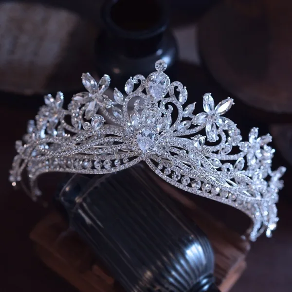 Bling Bling Srebrny Rhinestone Stop Ślub Korona Ozdoby Do Włosów Ślubne 2025