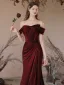 Charming Burgundy Trumpet / Mermaid Prom Dresses 2024 Off-The-Shoulder Backless Floor-Length / Long Prom Formal Dresses