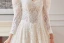 Vintage / Retro Ivory Lace Flower Wedding Dresses 2024 A-Line / Princess Square Neckline Long Sleeve Backless Floor-Length / Long Wedding