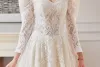 Vintage / Retro Ivory Lace Flower Wedding Dresses 2024 A-Line / Princess Square Neckline Long Sleeve Backless Floor-Length / Long Wedding