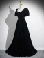 Elegant Black Glitter Prom Dresses 2024 A-Line / Princess Square Neckline Short Sleeve Backless Floor-Length / Long Formal Dresses