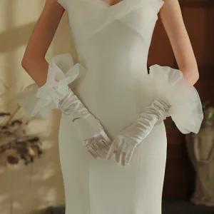 Élégant Ivoire Volants Satin Mariage Gants Mariage 2025