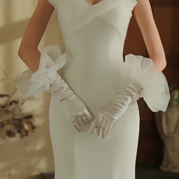 Eleganckie Kość Słoniowa Wzburzyć Satyna Ślub Rękawiczki Ślubne 2025
