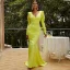 Sexy Jaune Robe De Soirée 2022 Trompette / Sirène V-Cou Manches Longues Train De Balayage Soirée Robe De Ceremonie