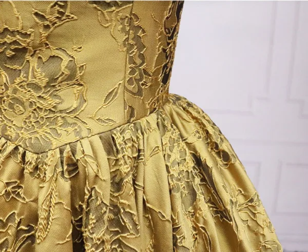 Vintage / Retro Gold Printing Prom Dresses 2025 Ball Gown Strapless Sleeveless Backless Floor-Length / Long Prom Formal Dresses