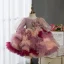 Chic / Beautiful Multi-Colors Lace Flower Appliques Cascading Ruffles Short Flower Girl Dresses 2024 Ball Gown Birthday Scoop Neck Short Sleeve