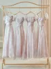 Modest / Simple Lavender Tea-length Bridesmaid Dresses 2023 A-Line / Princess Puffy Short Sleeve Backless Bow Sash Bridesmaid