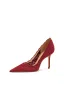 Elegant Burgundy Lace Prom Wedding Shoes 2024 Leather 8 cm Stiletto Heels Pointed Toe Pumps High Heels