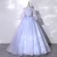 Schöne Himmelblau Spitze Blumen Schmetterling Applikationen Ballkleider 2022 Ballkleid Stehkragen Kurze Ärmel Lange Festliche Kleider