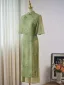 Chinese style Sage Green Printing Tea-length Cheongsam 2024 Trumpet / Mermaid High Neck Short Sleeve