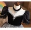 Sparkly Black Rhinestone Sequins Birthday Flower Girl Dresses 2026 Ball Gown Square Neckline Short Sleeve Backless Floor-Length / Long