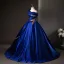 Vintage / Retro Royal Blue Beading Sequins Embroidered Prom Dresses 2025 Ball Gown One-Shoulder Short Sleeve Backless Floor-Length / Long Formal Dresses