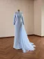 Musulmane Bleu Ciel Faux Diamant Robe De Bal 2026 Trompette / Sirène Col Haut Manches Longues Train De Balayage Robe De Ceremonie