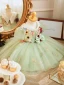 Lovely Sage Green Lace Flower Short Birthday Flower Girl Dresses 2024 Ball Gown Scoop Neck Puffy Short Sleeve Backless
