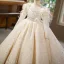 Élégant Ivoire Perle Paillettes Gland Anniversaire Robe Ceremonie Fille 2025 Robe Boule Encolure Carrée Manches Longues Dos Nu Train De Balayage