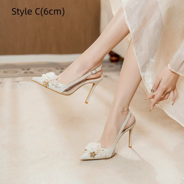 Charmant Blanche Perle Paillettes Appliques Chaussure De Mariée 2026 10 cm Talons Aiguilles À Bout Pointu Mariage Escarpins Talons Hauts
