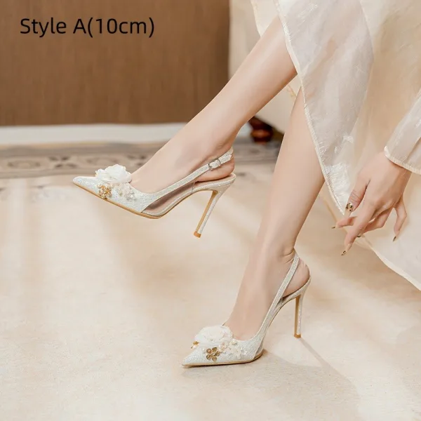 Charmant Blanche Perle Paillettes Appliques Chaussure De Mariée 2026 10 cm Talons Aiguilles À Bout Pointu Mariage Escarpins Talons Hauts