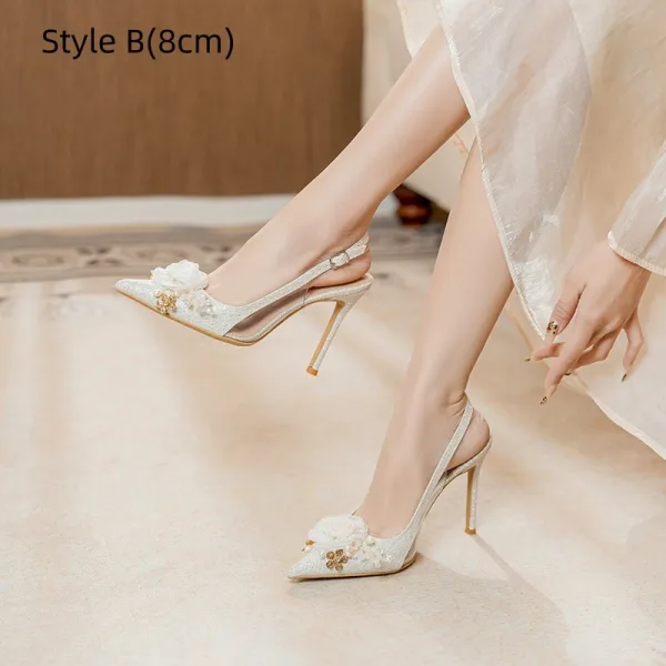 Charmant Blanche Perle Paillettes Appliques Chaussure De Mariée 2026 10 cm Talons Aiguilles À Bout Pointu Mariage Escarpins Talons Hauts