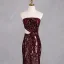 Glitzernden Burgunderrot Rose Pailletten Abendkleider 2024 Meerjungfrau Bandeau Ärmellos Rückenfreies Sweep / Pinsel Zug Abend Festliche Kleider