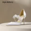 Elegant White Satin Pearl Flower Wedding Shoes 2024 10 cm Stiletto Heels Pointed Toe Wedding Sandals High Heels
