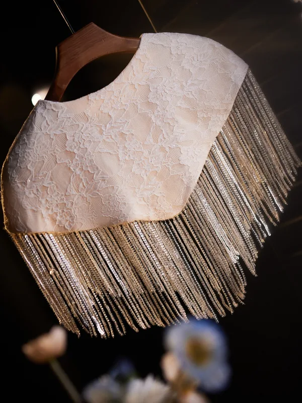 Charming Champagne Handmade Beading Tassel Lace Flower Prom shawl 2025