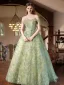 Flower Fairy Sage Green Appliques A-Line / Princess Prom Dresses 2025 Strapless Sleeveless Backless Floor-Length / Long Prom Formal Dresses