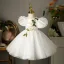 Chic / Beautiful White Embroidered Appliques Short Wedding Flower Girl Dresses 2026 Ball Gown Scoop Neck Puffy Short Sleeve