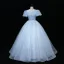 Chic / Beautiful Sky Blue Beading Pearl Sequins Lace Flower Prom Dresses 2023 Ball Gown Scoop Neck Short Sleeve Backless Floor-Length / Long Prom Formal Dresses