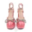Inhabituel Bleu Ciel Cocktail Satin Sandales Femme 2022 Bride Cheville Faux Diamant Noeud 14 cm Talons Épais Pied Carré Sandales Talons Hauts