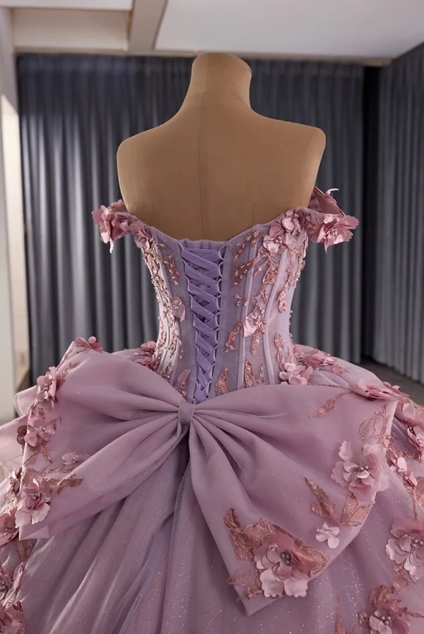Luxury / Gorgeous Flower Fairy Purple Handmade  Beading Pearl Sequins Lace Flower Appliques Prom Dresses 2025 Ball Gown Off-The-Shoulder Sleeveless