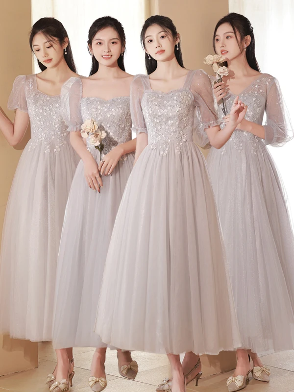 Modest / Simple Sequins Bridesmaid Dresses 2022 A-Line / Princess Short Sleeve Backless Floor-Length / Long Bridesmaid Wedding Party Dresses
