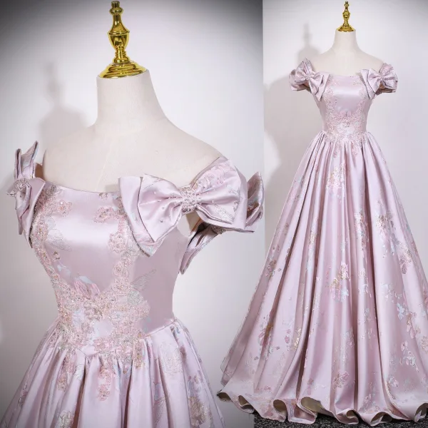 Schön Pearl Rosa Perlenstickerei Stickerei Schleife Ballkleider 2026 A Linie Bandeau Ärmellos Rückenfreies Lange Festliche Kleider