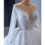 Luxury / Gorgeous White Handmade  Beading Rhinestone Wedding Dresses 2023 Ball Gown Scoop Neck Long Sleeve Backless Royal Train Wedding