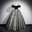 Vintage / Retro Black Glitter Sequins Prom Dresses 2023 Ball Gown Spaghetti Straps Short Sleeve Backless Floor-Length / Long Prom Formal Dresses
