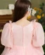 Lovely Blushing Pink Appliques Bow Prom Flower Girl Dresses 2024 Ball Gown Scoop Neck 3/4 Sleeve Floor-Length / Long