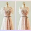 Chic / Belle Rougissant Rose Robe Demoiselle D'honneur 2023 Princesse Encolure Carrée Manches Courtes Dos Nu Noeud Ceinture Longue Robe Demoiselle D'honneur