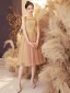 Modest / Simple Champagne Homecoming Graduation Dresses 2024 A-Line / Princess Spaghetti Straps Sleeveless Backless Tea-length Formal Dresses