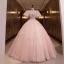 Chic / Belle Rougissant Rose Robe De Bal 2022 Robe Boule Encolure Dégagée Gonflée Manches Courtes Perlage Perle Faux Diamant Dos Nu Longue Robe De Ceremonie
