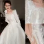 High-end Ivory Satin Appliques Winter Wedding Dresses 2023 Square Neckline A-Line / Princess Long Sleeve Backless Court Train Wedding