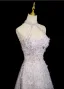 Charming Lavender Beading Appliques Sequins Prom Dresses 2025 A-Line / Princess High Neck Sleeveless Backless Floor-Length / Long Formal Dresses