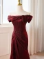 Chic / Beautiful Burgundy Split Front Prom Dresses 2024 Trumpet / Mermaid Off-The-Shoulder Sleeveless Backless Court Train Prom Formal Dresses