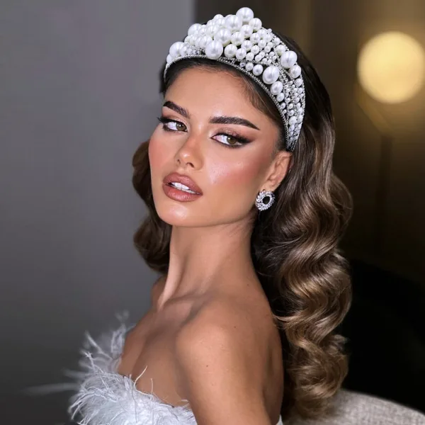 Elegant Sølv Perle Rhinestone Legering Bryllup Har Tilbehor 2024
