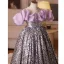 Sparkly Multi-Colors Sequins Lavender Birthday Flower Girl Dresses 2025 Ball Gown Ruffle Off-The-Shoulder Short Sleeve Backless Floor-Length / Long