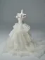 Luxe Blanche Appliques Volants en Cascade Robe De Bal 2026 Robe Boule De l'épaule Manches Courtes Dos Nu Train De Balayage Robe De Ceremonie
