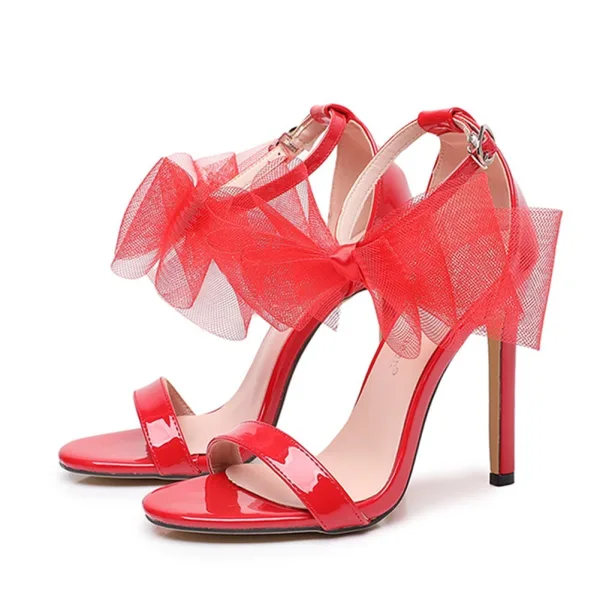Sexy Rot Schleife Abend Sandalen Damen 2026 Knöchelriemen 11 cm Stilettos Peeptoes Sandaletten Hochhackige