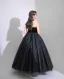 Bling Bling Schwarz Strass Pailletten Geburtstag Blumenmädchenkleider Ballkleid 2025 Rundhalsausschnitt Ärmellos Rückenfreies Lange