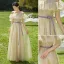 Simple Vert Cendré Robe Demoiselle D'honneur 2022 Princesse Demoiselle D'honneur De l'épaule Manches Courtes Dos Nu Noeud Ceinture Longue Robe Pour Mariage