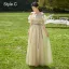 Simple Vert Cendré Robe Demoiselle D'honneur 2022 Princesse Demoiselle D'honneur De l'épaule Manches Courtes Dos Nu Noeud Ceinture Longue Robe Pour Mariage
