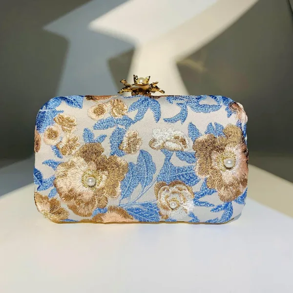 Chic / Beautiful Navy Blue Pearl Lace Flower Outdoor / Garden Clutch Bags 2023